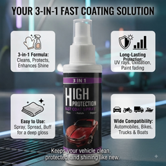 3 In 1 High Protection Quick Car Coating Spray, Ceramic Car Coating Spray Crystal Coating For Car - Quantity 100ml
